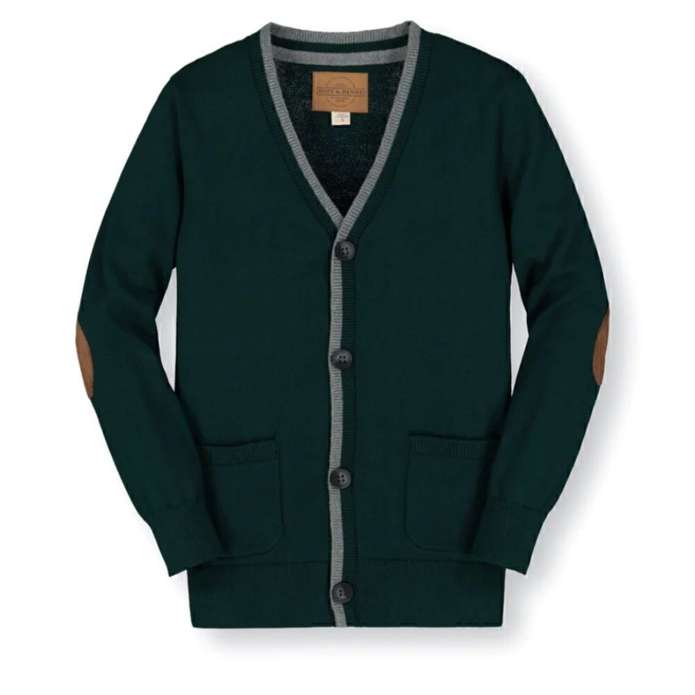 Hope & Henry Tipped Cardigan Elbow Patch Sweater (117)